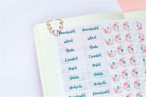 Naklejki Do Bullet Journala I Planera Nazwy Dni Tygodnia