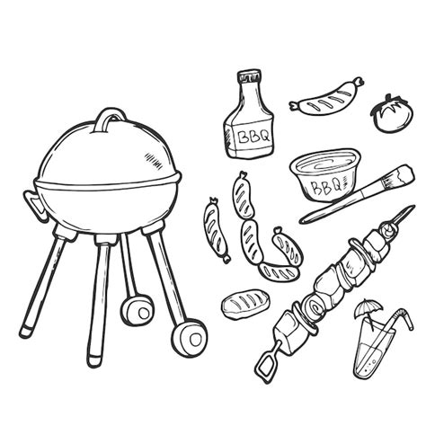 Ensemble D icônes De Barbecue Dessinées à La Main Produits Et Outils