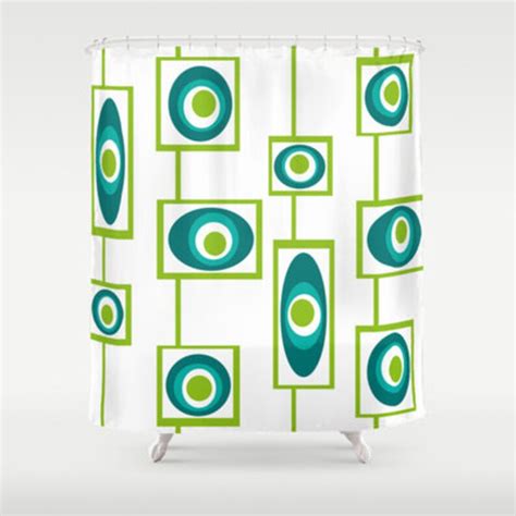 Mid Century Modern Print Shower Curtain Retro Shower Curtain Etsy