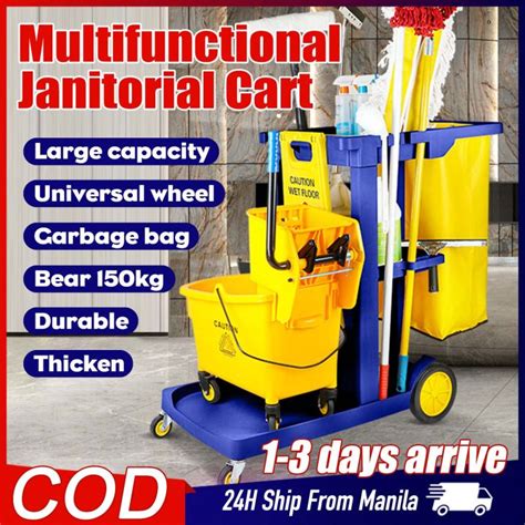 Housekeeping Cart Janitorial Cleaning Cart With Mop Squeezer Heavy Duty