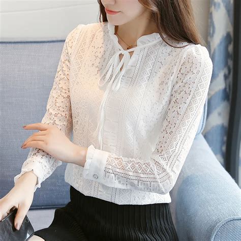 Lace Shirt Female Autumn Womens Tops And Blouse Stand Collar Shirts