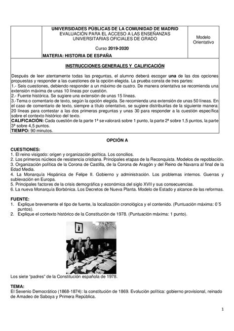 Examen historia de España EVAU Madrid