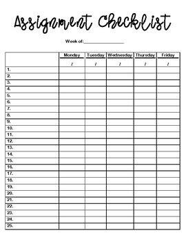 Printable Homework Checklist