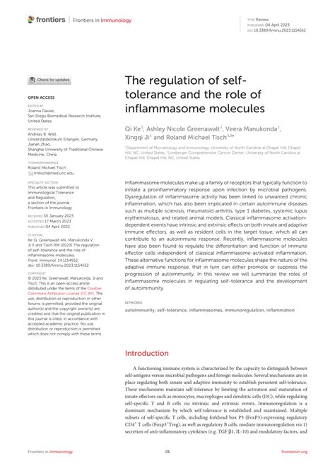 Pdf The Regulation Of Self Tolerance And The Role Of Inflammasome