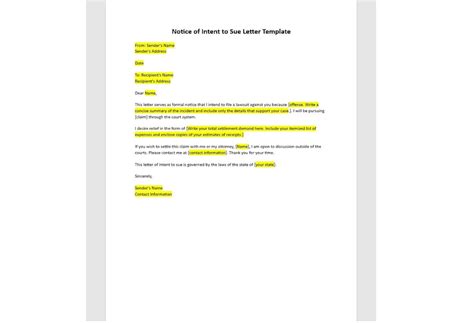 Editable Notice Of Intent To Sue Notice Of Intent To Sue Template Notice Of Intent Template