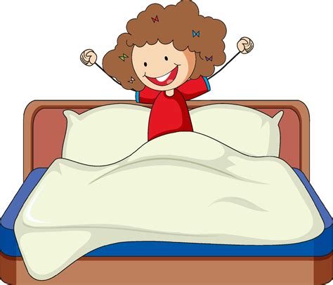 Little Girl Just Wake Up On Bed Doodle Cartoon Character 1998928 Vector