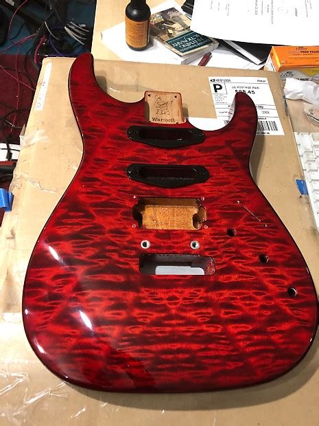 Warmoth Soloist 5a Quilt Body Transparent Red Dye Reverb