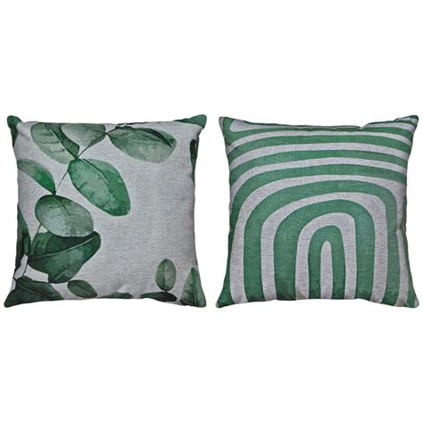 Kit 2 Capas Almofada Linho Folhagem E Geometria Verde 45x45