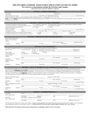 Fillable Online OLA Application To Travel Form Ontario Lacrosse