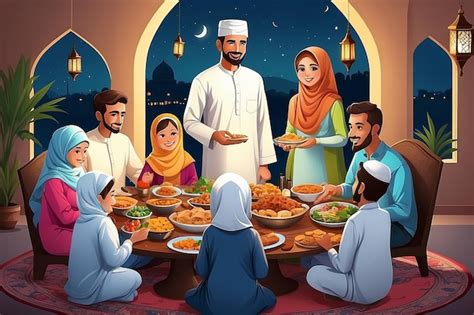 Feliz Iftar Fam Lia Mu Ulmana Ilustra O Vetorial Fam Lia Mu Ulmana