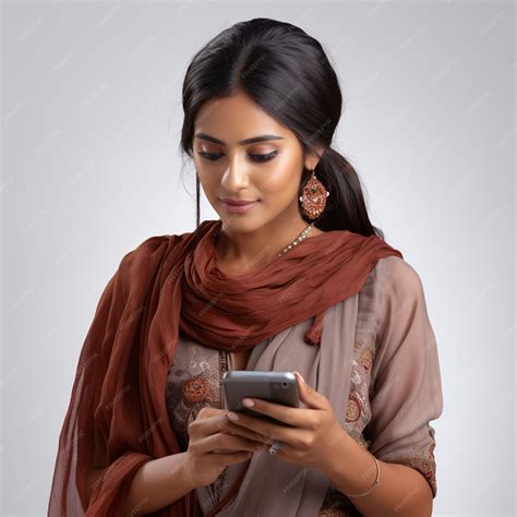 Premium Photo A Indian Women Wearing Casual Ethnic Clothing Using Her Smartphone