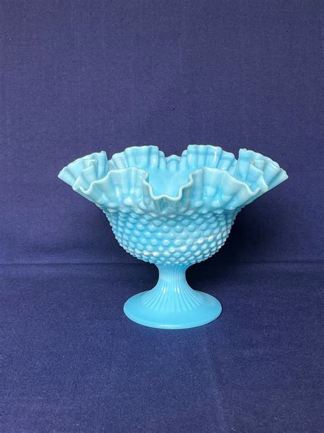 Fenton Blue Hobnail Slag Glass Inches Wide Compote Free Shipping