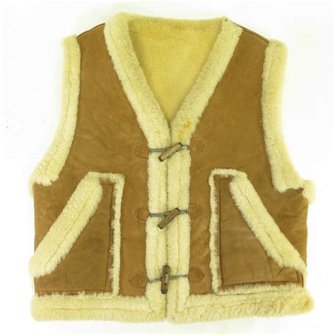 Vintage 80s Sheepskin Shearling Vest Mens S Western Horn Buttons The