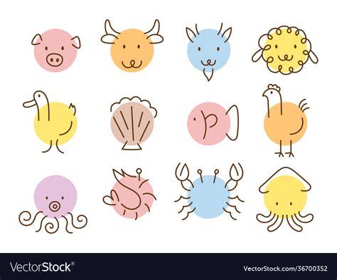 Animals head simply shape and line drawing set Vector Image