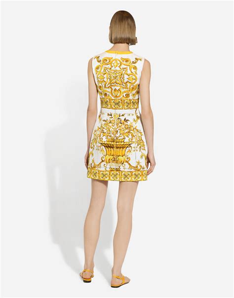 Short Majolica Print Brocade Dress In Print For Women Dolceandgabbana®