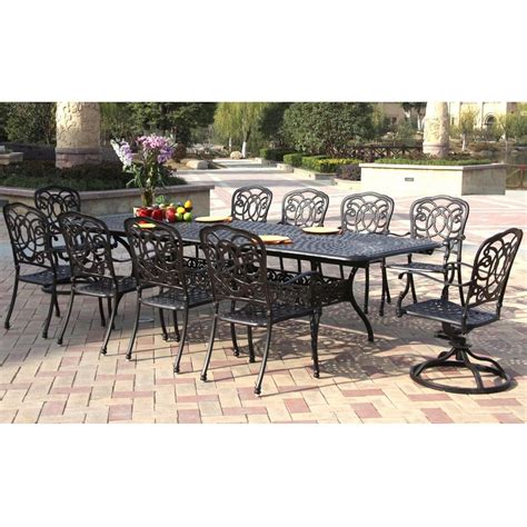 Darlee Florence 10 Person Cast Aluminum Patio Dining Set With Extension Table Antique Bronze