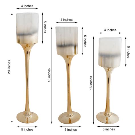 Set Of 3 Chrome Gold Long Stem Pillar Glass Candle Holders With Ombre Glass Tubes 20 18