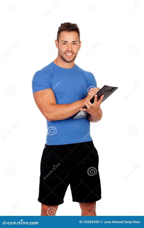 Handsome Personal Trainer With A Clipboard Stock Image Image Of Adult