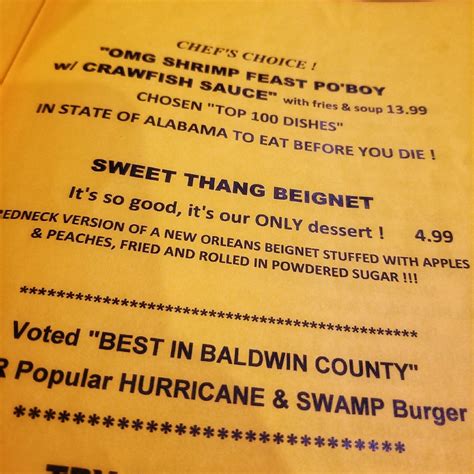 Menu at Fish River Grill restaurant, Foley