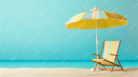 Premium Ai Image Empty Deck Chair With Umbrella On Pastel Background