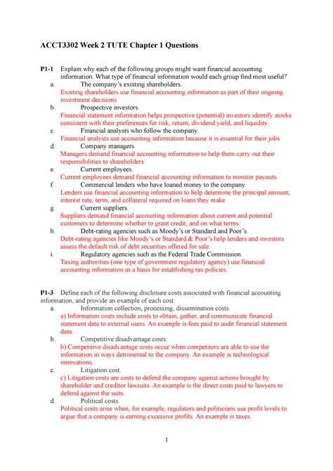 Week Tute Tutorial Work Acct Week Tute Chapter Questions