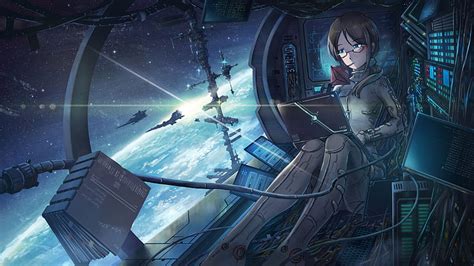 Anime Original Blue Eyes Cosmos Spaceship Stars Hd Wallpaper Peakpx