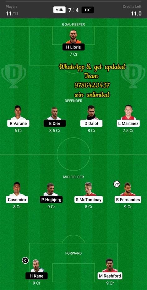 Mun Vs Tot Dream Team Fantasy Prediction Premier League