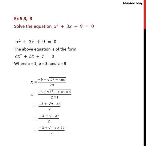 Question 3 Solve X2 3x 9 0 Chapter 5 Complex Quadratic Equ