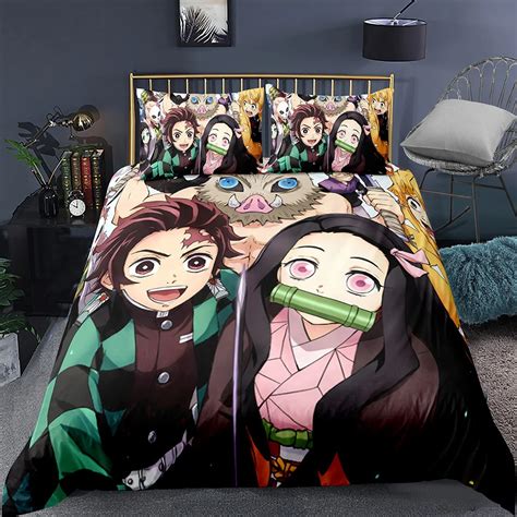 Anime Demon Blade Bedding Set Demon Slayer Duvet Cover D Print Japan