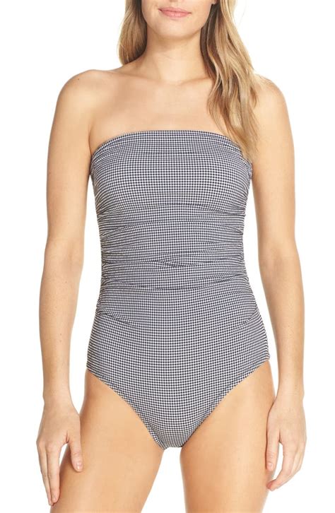 J Crew Gingham Ruched Bandeau One Piece Swimsuit Nordstrom