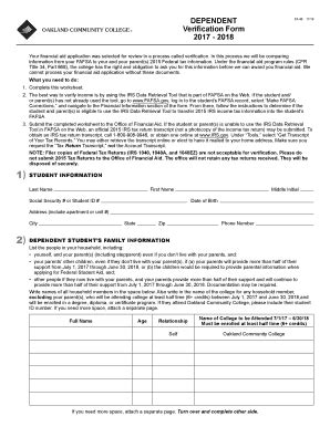 Fillable Online Oaklandcc Dependent Verification Form