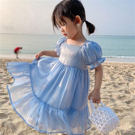 Toddler Girls Dress Square Neck Puff Sleeve Sweet Child Princess Dress ...