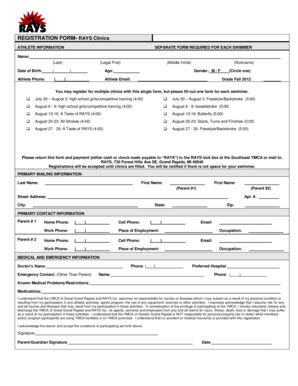 Fillable Online REGISTRATION FORM RAYS Clinics TeamUnify Fax Email