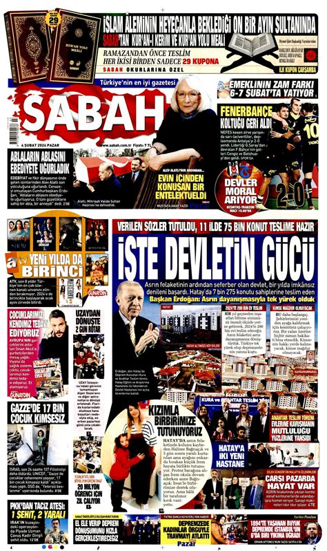 Sabah Gazetesi Sabah Manşet Oku Haberler 04 Şubat 2024