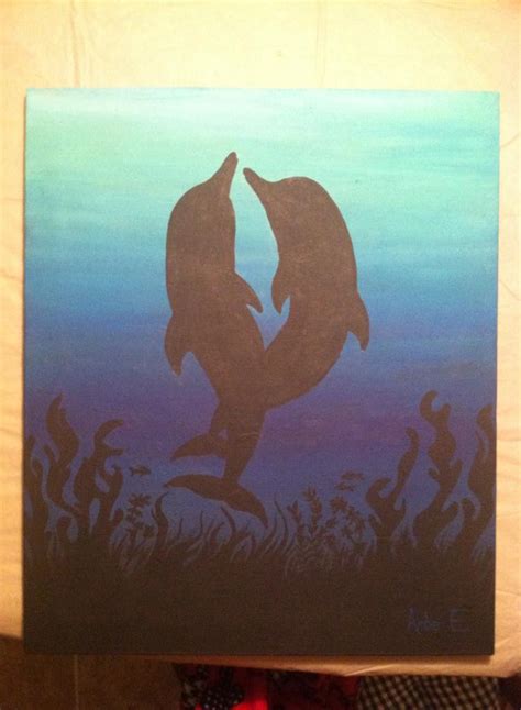 Dolphins Silhouette Acrylic Canvas Painting By Amber Loves Horses On