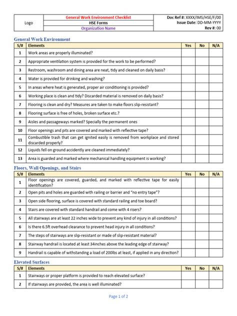 2. General Work Environment Checklist | Download Free PDF | Stairs | Safety