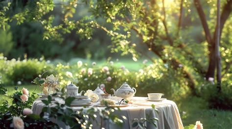 Premium Photo | An elegant afternoon tea party set up in a lush garden ...