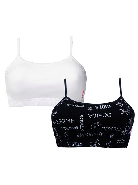 Buy D Chica Pack Of 2 Non Padded Non Wired Beginner Bra Plain White And Black Metallic Print