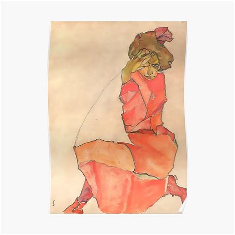 Egon Schiele Kneeling Female In Orange Red Dress 1910 Poster By