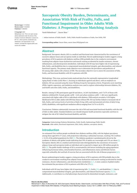 Pdf Sarcopenic Obesity Burden Determinants And Association With