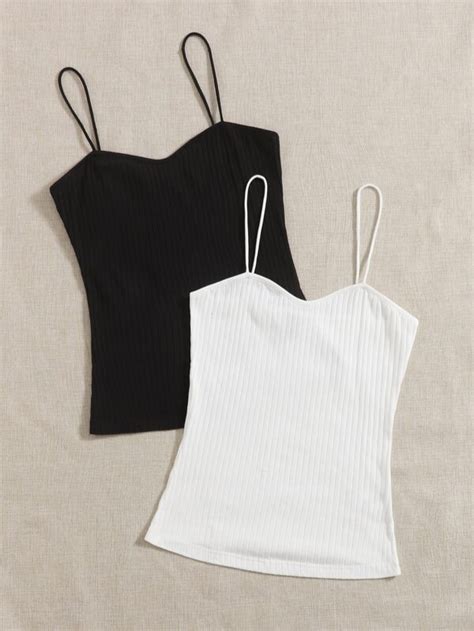 SHEIN EZwear 2 Pack Rib Knit Cami Top SHEIN ASIA