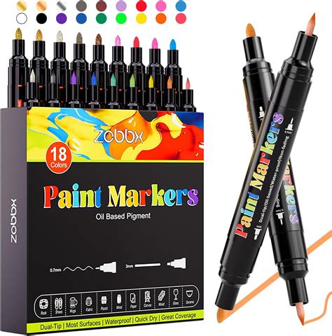 Permanent Paint Pens Markers 18 Colors Dual Tip Oil Based Waterproof Paint Marker Pens For