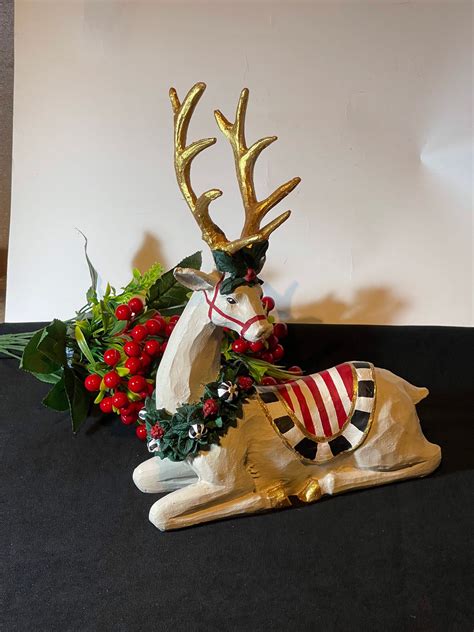 Hand Painted Black And White Checkered Reindeer Christmas Reindeer