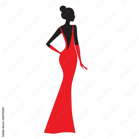 Fashion Model Silhouette Of Beautiful Woman In Red Dress Vector Illustration Stock Vector