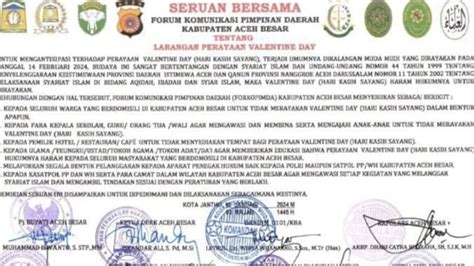 Tidak Sesuai Syariat Islam Aceh Besar Larang Perayaan Hari Valentine