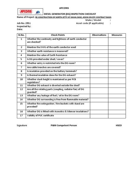 Dg Checklist Pdf