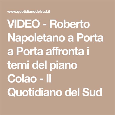 VIDEO Roberto Napoletano A Porta A Porta Affronta I Temi Del Piano