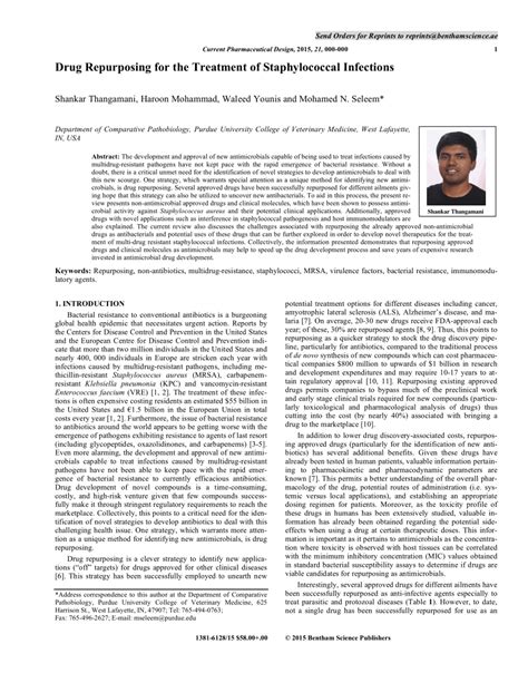 (PDF) Drug Repurposing for the Treatment of Staphylococcal Infections