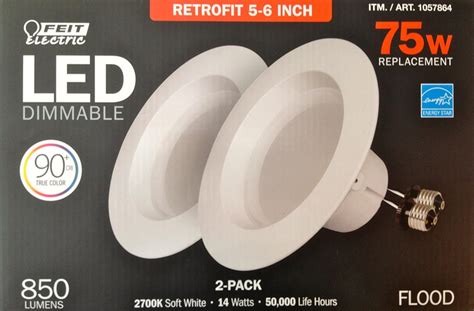 Feit Electric Led 2 Pack Retrofit Kit Replaces 5 6 Inch Soft White 2700k 850 Lumens