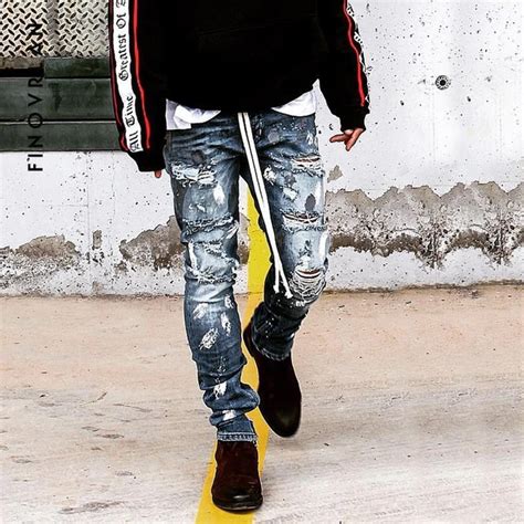 2018 Kanye Mens Jeans Summer Ripped Hip Hop Skinny Biker Jeans